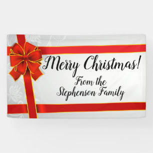 Red Bow Custom Personalised Family Merry Christmas Banner