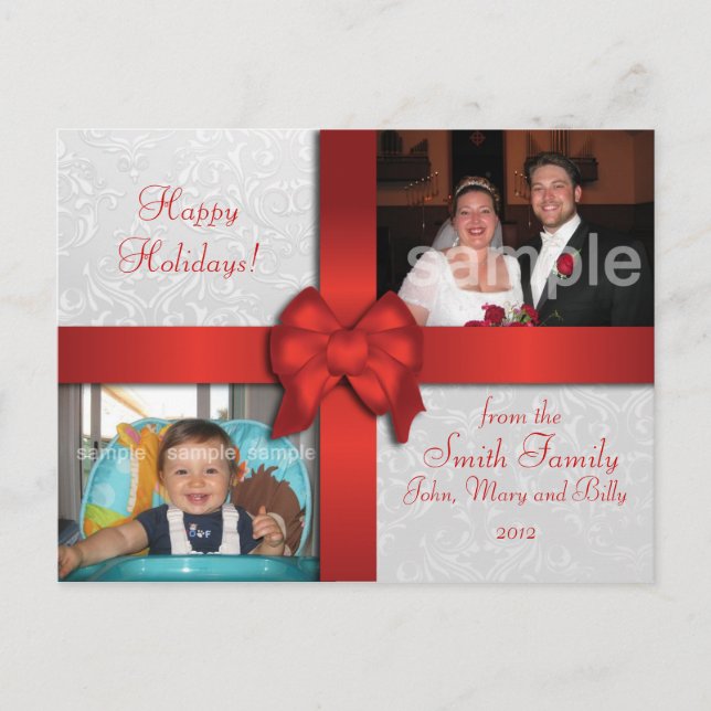Red Bow Custom Photo Holiday Postcard (Front)
