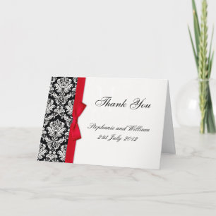Red Bow Damask Wedding Thank You Cards