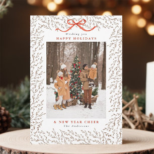 Red Bow Elegant Botanical Christmas Photo Holiday Card