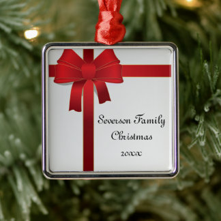 Red Bow Family Christmas Metal Tree Decoration