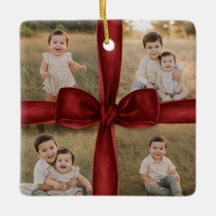 Red Bow Family Christmas Photo Ornament