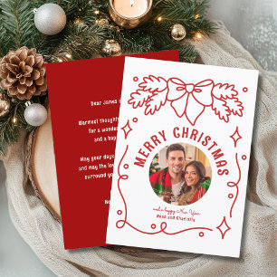 Red Bow Family Photo Merry Christmas Holiday Card