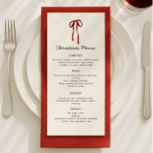 Red Bow, Festive Christmas Menu Card