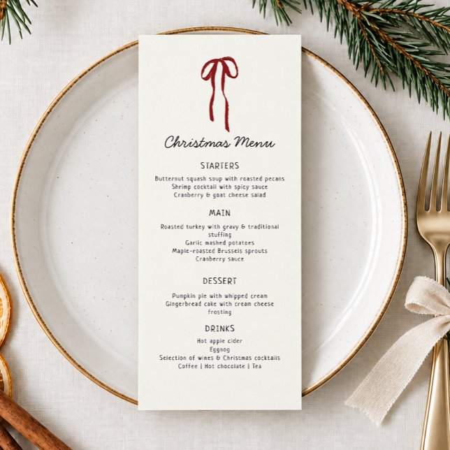 Red Bow, Festive Christmas Menu Card (Creator Uploaded)