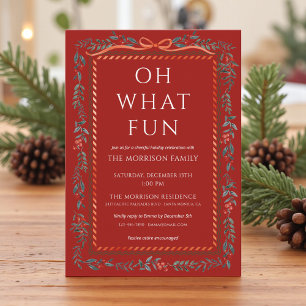 Red Bow Festive Holiday Holly Christmas Party  Invitation