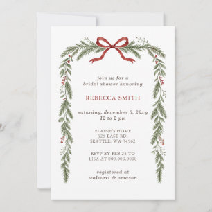 Red Bow Floral Winter Christmas Bridal Shower Invitation