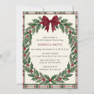 Red Bow Floral Winter Christmas Bridal Shower Invitation
