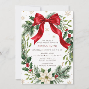 Red Bow Floral Winter Christmas Bridal Shower Invitation