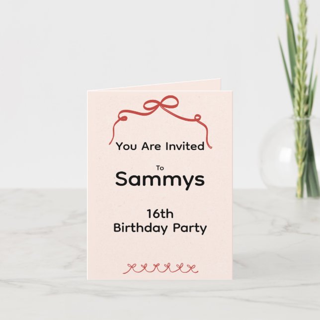 Red Bow Folded Party Invitation (Front)
