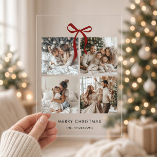 Red Bow Four Photo Christmas Acrylic Invitations
