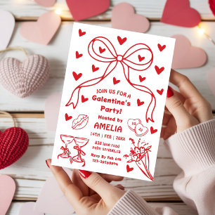 Red  bow Galentine’s Party, Night Valentine Invitation
