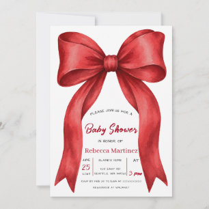 Red Bow Gender Neutral Christmas Baby Shower Invitation