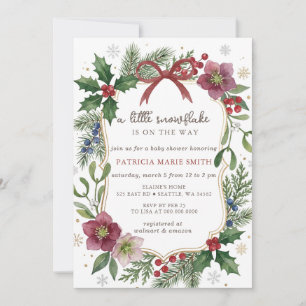 Red Bow Gender neutral Christmas Baby Shower Invitation