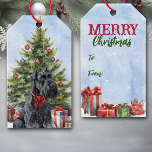 Red Bow Giant Schnauzer Dog Christmas Tree Gift Tags