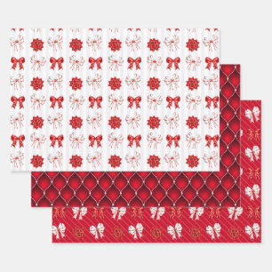 Red Bow & Gift Box Peppermint Christmas Wrapping Paper Sheet