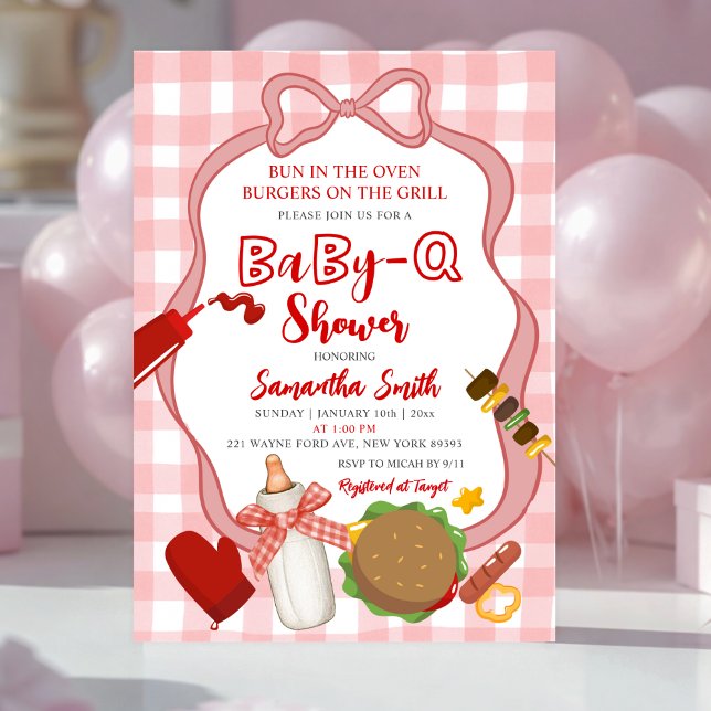 Red Bow Gingham  Babyq baby shower invitation (Creator Uploaded)