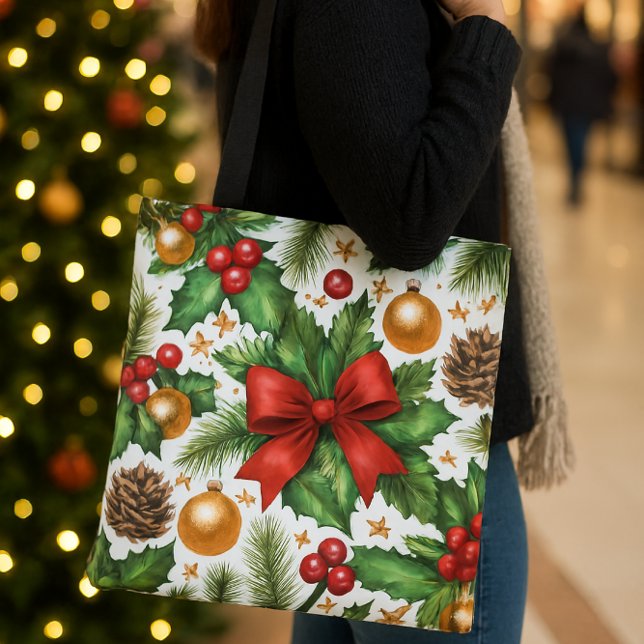 Red Bow Gold Ornaments Christmas  Tote Bag (Creator Uploaded)