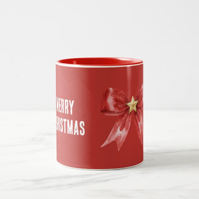 Red Bow Gold Star Two-Tone Coffee Mug (Center)