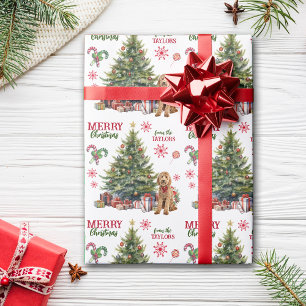 Red Bow Goldendoodle Dog Holiday Tree Wrapping Paper