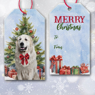 Red Bow Great Pyrenees Dog Christmas Tree Gift Tags
