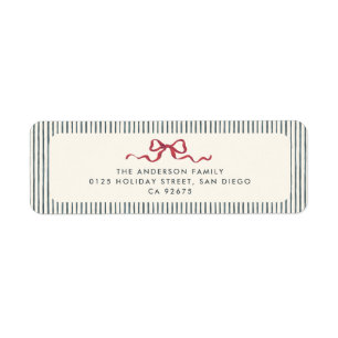 Red Bow & Green Stripes Christmas Return Address