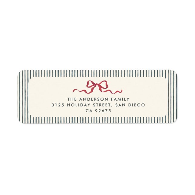 Red Bow & Green Stripes Christmas Return Address (Front)