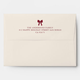 Red Bow Green Stripes Christmas Return Address Envelope