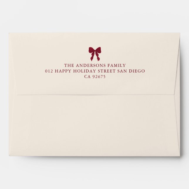 Red Bow Green Stripes Christmas Return Address Envelope (Back (Top Flap))