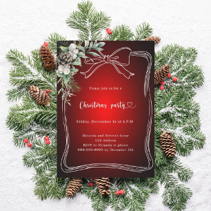 Red bow greenery Christmas Party Invitation