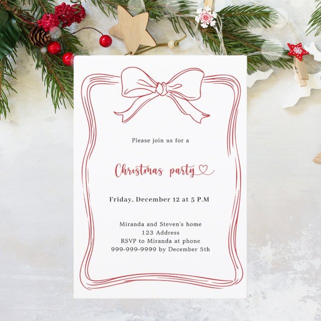 Red bow hand-drawn Christmas Party Invitation (Creator Uploaded)