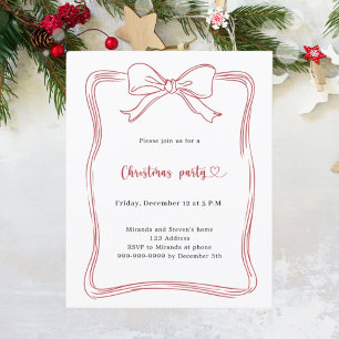Red bow hand-drawn Christmas Party invitation
