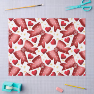 Red  Bow Heart Seamless Pattern Cute  Tissue Paper
