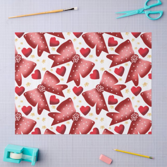 Red  Bow Heart Seamless Pattern Cute  Tissue Paper (Craft)