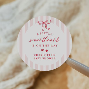 Red Bow Hearts Valentines Baby Shower Classic Round Sticker