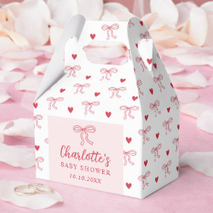 Red Bow Hearts Valentines Baby Shower Favour Box