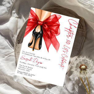 Red Bow High Heels Forty 50th Birthday Party Photo Invitation