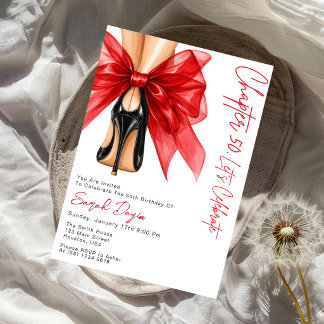 Red Bow High Heels Forty 50th Birthday Party Photo Invitation
