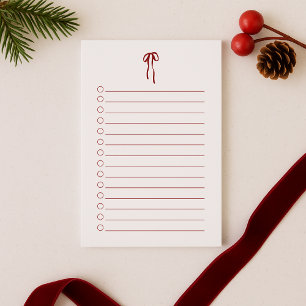 Red Bow Holiday Checklist To-Do List Notepad