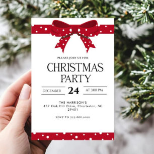 Red Bow Holiday Christmas Dinner Invitation