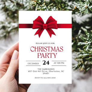 Red Bow Holiday Christmas Dinner Invitation