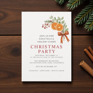 Red Bow Holiday Christmas Party Botanical  Invitation