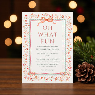 Red Bow Holiday Holly Christmas Party  Invitation