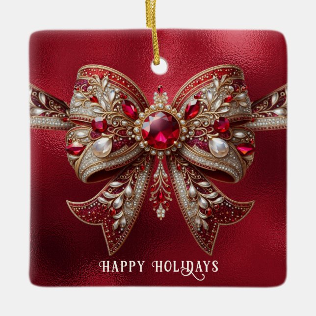 Red Bow Holiday Ornament (Front)