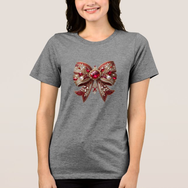 Red Bow Holiday Women's T-Shirt Tri-Blend Shirt (Front)
