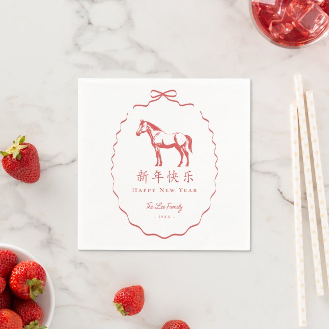 Red Bow Horse Chinese New Year Napkin (Insitu)