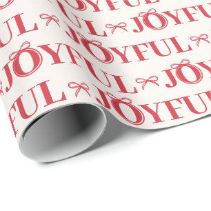 Red Bow Joyful One Photo Modern Christmas Wrapping Paper