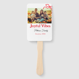 Red bow joyful Vibes add family name photo christm Hand Fan