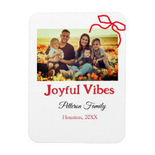 Red bow joyful Vibes add family name photo christm Magnet