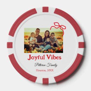 Red bow joyful Vibes add family name photo christm Poker Chips